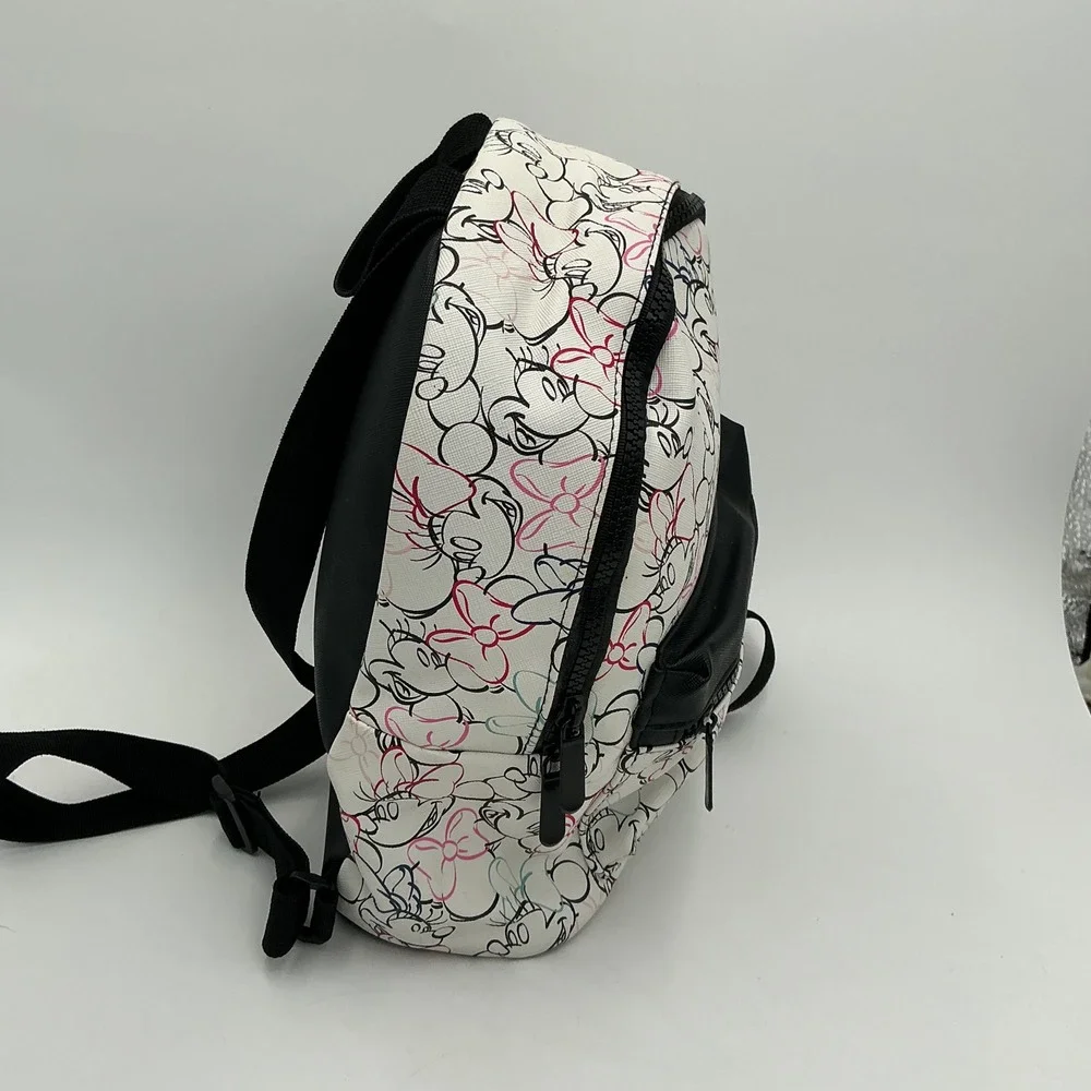 Disney Bioworld Minnie Mouse Mini Backpack White Sketch Print Faux Leather Bag